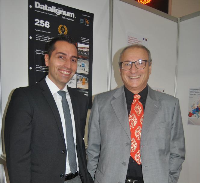 From left, Giorgio Lamolinara and Gianni Casalino at Datalignums booth at Intermob/ Istanbul. Photo Datalignum.
